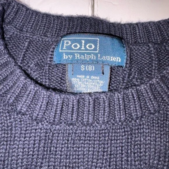 Boys Polo Ralph Lauren 100% Cotton Cable Knit Navy Blue Sweater Red Horse size 8 - Picture 4 of 8
